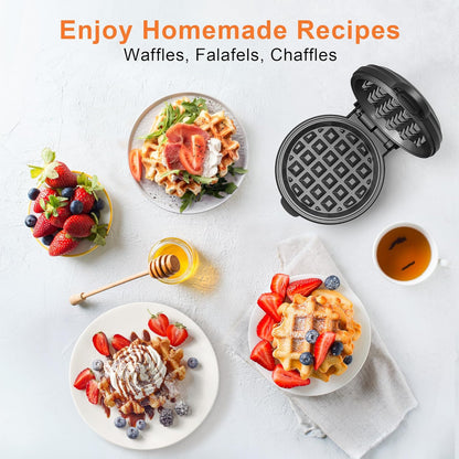 CROWNFUL Mini Waffle Maker, 4" Chaffle Maker with Non-Stick Surface, Easy to Clean, Recipe Guide Included
