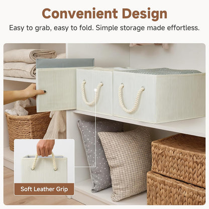 StorageWorks Storage Baskets - Foldable Fabric Organizers for Closet & Shelf | Large 3-Pack in Beige, White & Ivory