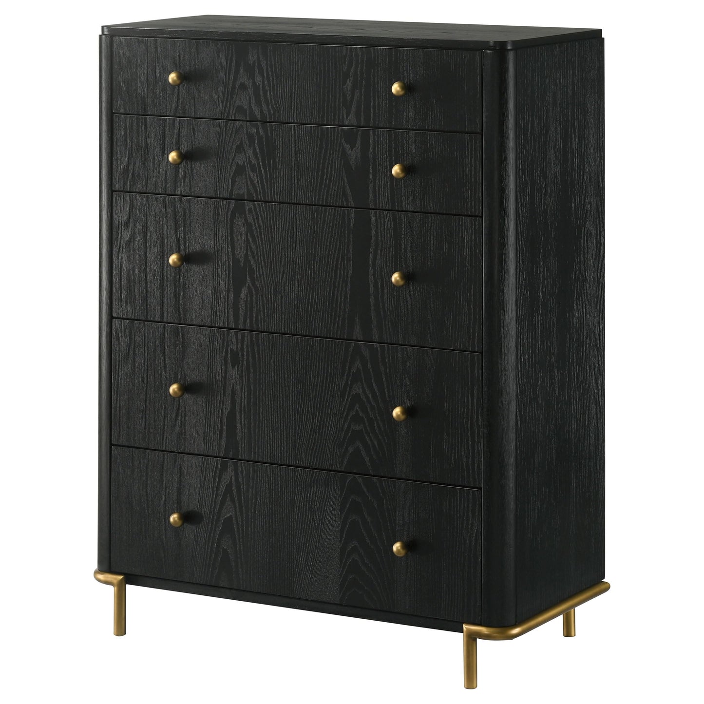 Coaster Home Furnishings - Arini - Wood - 5-Drawer Chest with Rounded Corners, Gold Knobs, Hidden Drawer and Wire-Brushed Finish - Coastal - Bedroom - Black - 224335