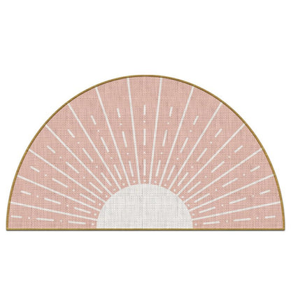 Mingnei Pink Boho Linen Doormat for Home, Kitchen, Girls Room Entrance - Bohemian Style, Mid Century Modern, Indoor/Outdoor Welcome Mat 30x17