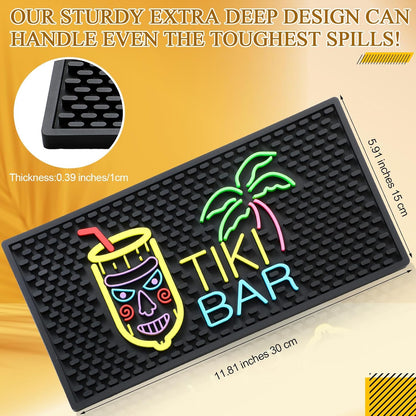 Tiki Bar Mat 6 x 12 Inches, Thick Rubber Non Slip Bar Mat with Fluorescent Pattern for Countertop Entertaining