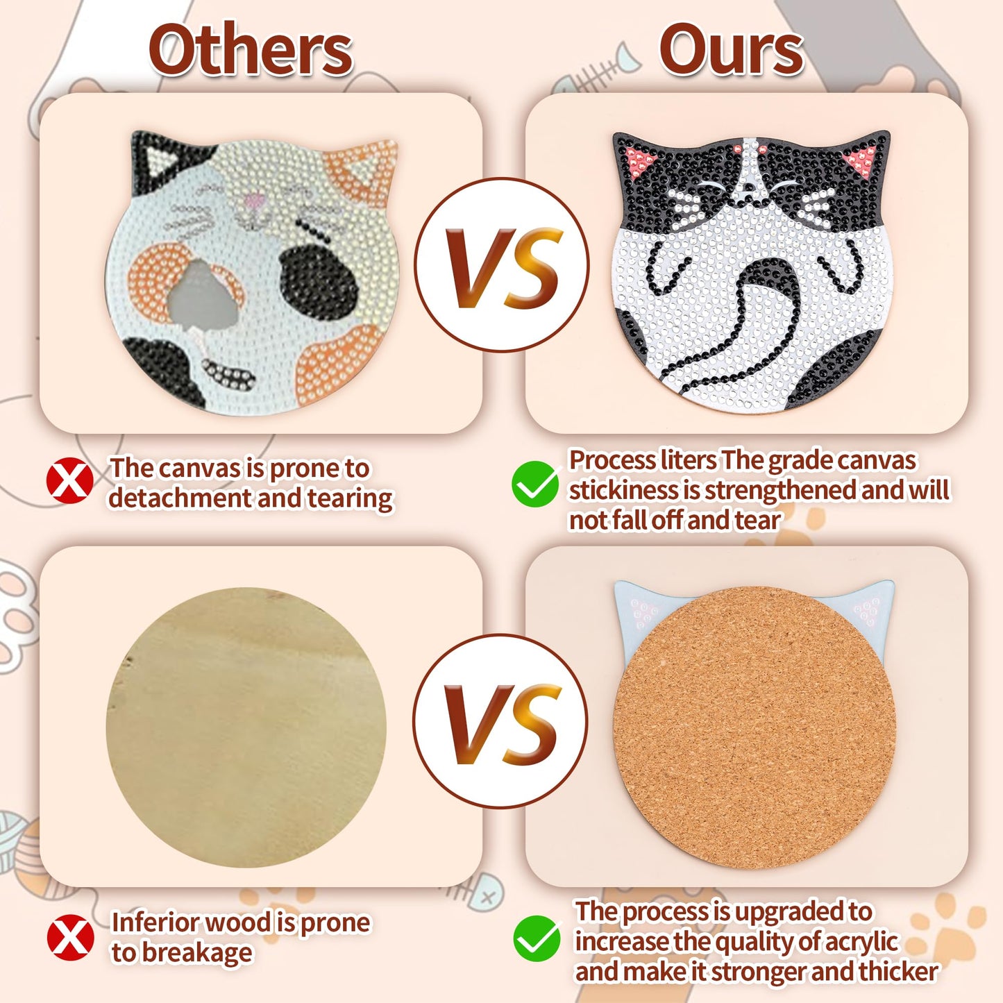 handlish 6 Pieces of Cute cat Diamond Art Coaster with Stand, Adult and Child Diamond Painting Art Set, DIY Diamond Art for Beginners, Family Craft Items (CAT)