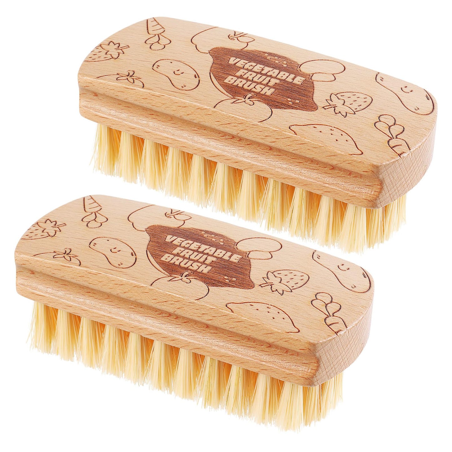 Vegetable and Fruit Cleaning Brush Scrubber Beechwood Handle Fruits Veggie Wash Brushes Potato Carrot Cucumber Mushrooms Washing Cleaner(Beige, 2)