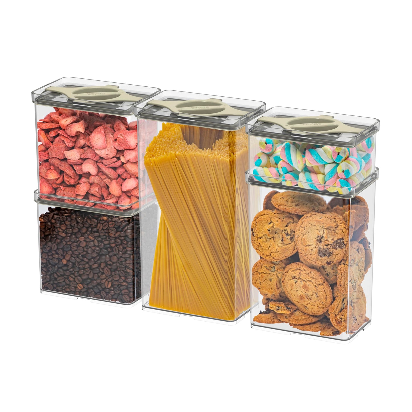 Prestoor 5-Pack SAN Airtight Pantry Storage Container Set, Leakproof Twist-Lock Lids, BPA-Free Stackable Canisters for Sugar, Flour, Pasta, Cereal & Snacks (0.8qt, 1.9qt ×2, 3qt, 4qt)