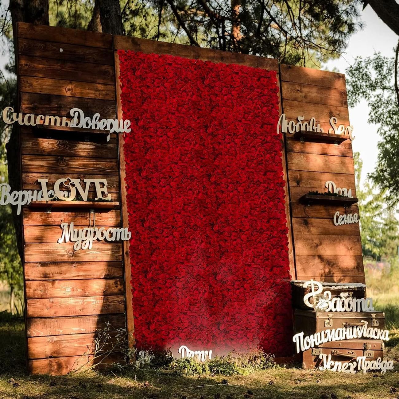Wiyrexiy Flower Wall Backdrop, Artificial Flower Wall Pack of 6, 15.7x23.6 Inches Rose Wall, Rose Wall Backdrop Red, Flower Panels for Party, Wedding, Birthday, Indoor & Outdoor