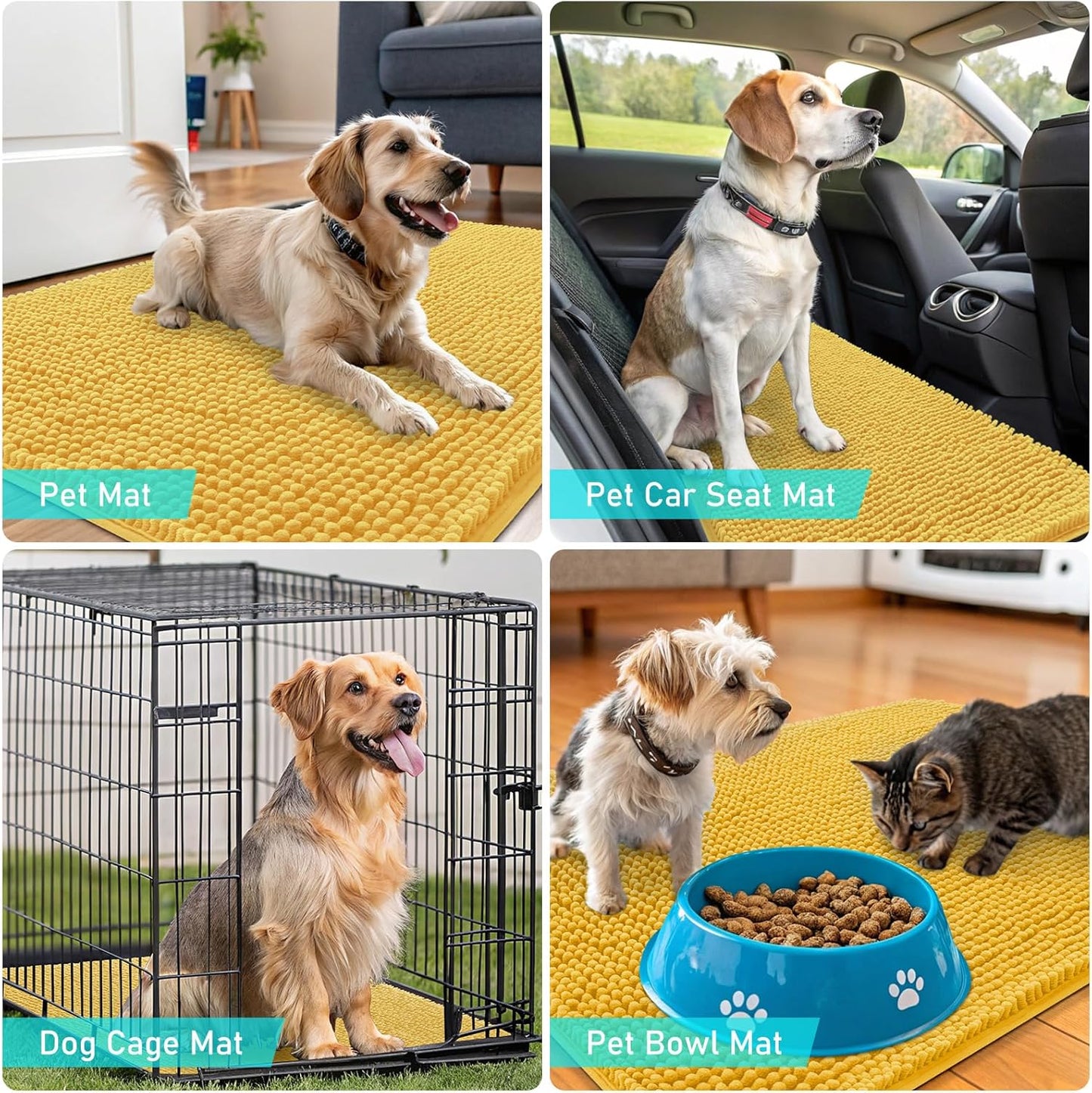 OLANLY Dog Door Mat - Absorbent Non-Slip Washable Doormat for Muddy Paws | Quick Dry Chenille, 24x16, Yellow