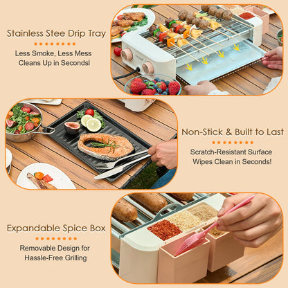 Electric Hot Dog Roller 6 Rollers - 3 in 1 Indoor Grills Portable with Non-stick & Smokeless Removable Grill & BBQ Griddle Plate,Stainless Sausage Grill Cooker Machine, for Family party Use