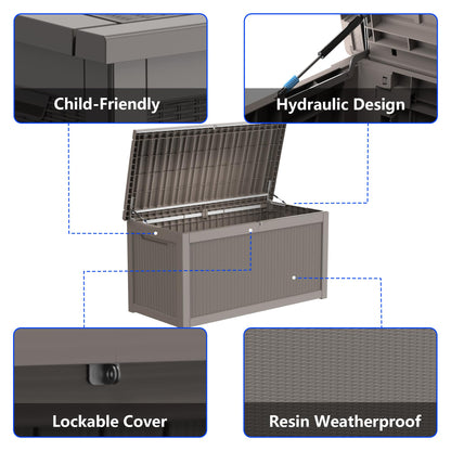 Decksplore 320 Gallon Outdoor Storage Box Resin Deck Box All Weather Waterproof Large Lockable Storage Container Deck Box for Patio Furniture, Garden Tools, Lockable, Grey