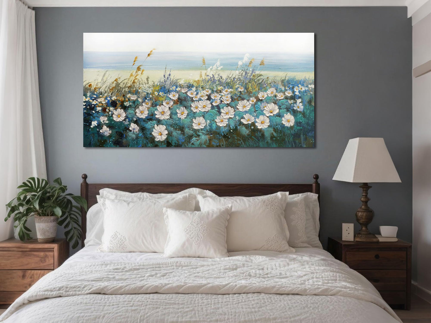 Arjun Tree Wall Art Canvas for Living Room Blue Tree of Life Nature Teal Abstract Textured Painting Picture Modern Panoramic Landscape Artwork Framed Bedroom Home Office Decor, Large Size 40"x20"