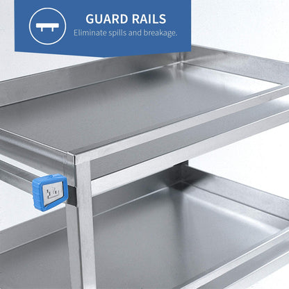 Lakeside Manufacturing 316 Guard Rail Utility Cart, Stainless Steel, 3 Shelves, 300 lb. Capacity (Fully Assembled)