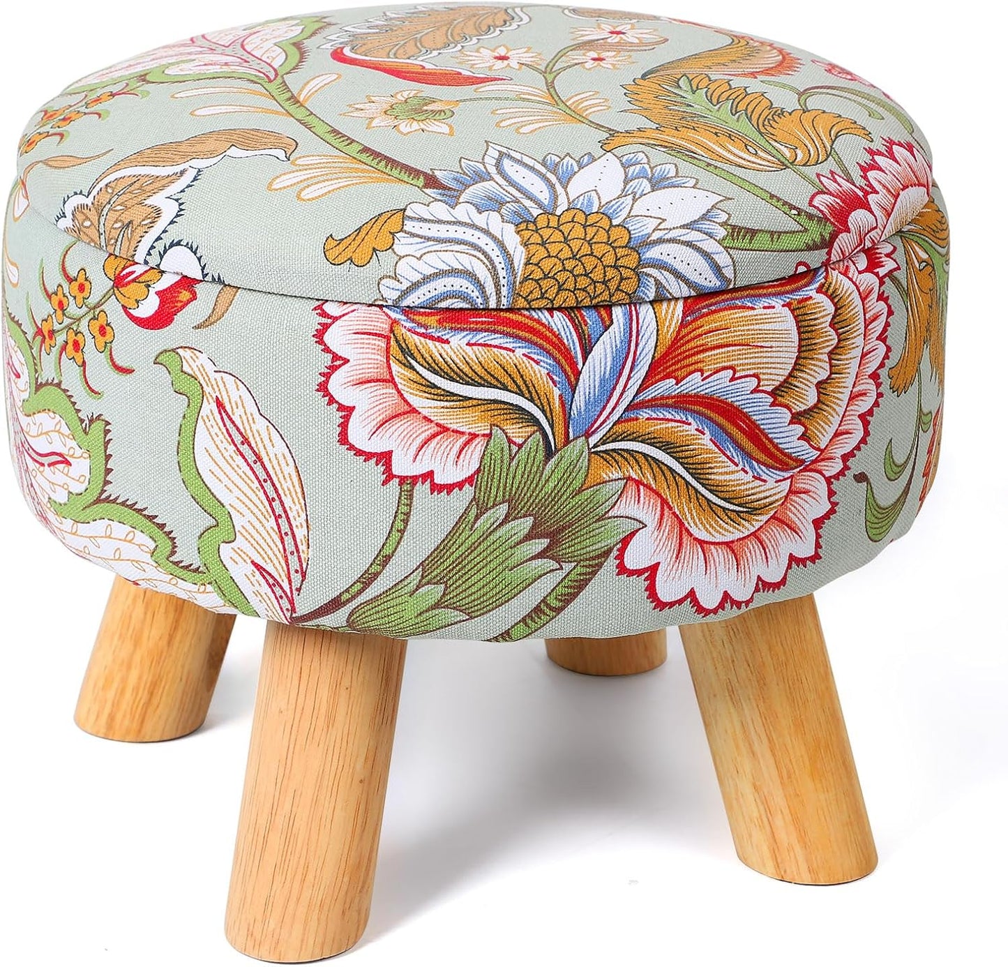 12.7 10.6 Round Storage Ottoman with Reversible Tray Lid, "W x "H Upholstered Footrest Pouf with Anti-slip