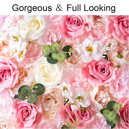 GOUZIBHD Artificial Flower Wall Panels 16 X 24 in, Faux Flower Wall Mat, 3D Silk Floral Backdrop, Rose Floral Panels for Wedding Party Event Photo Backdrop Wall Decor(Size:12PCS)
