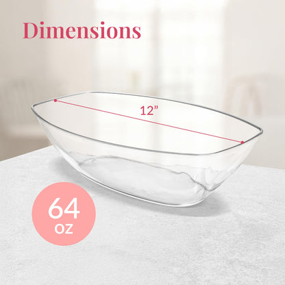 Prestee 12 Pack Clear Oval Plastic Serving Bowls (64 Oz) - Disposable Dishes, Taco Bar Serve Set, Chip Bowls for Parties, Snack/Salad Containers, Candy/Party Bowl for Serving Food