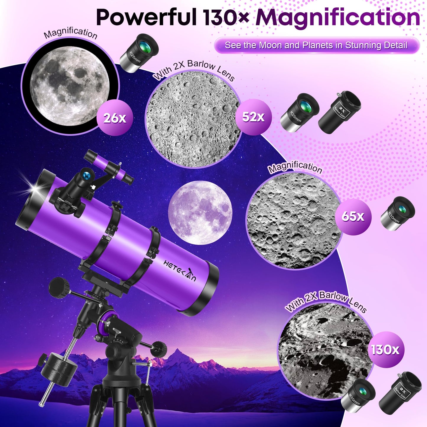 Telescope, 150EQ Newtonian Reflector Telescope for Adults & Beginners, Professional Telescopes for Adults High Powered Astronomy with Equatorial Mount, Phone Mount, Dust Cover & Carrying Bag