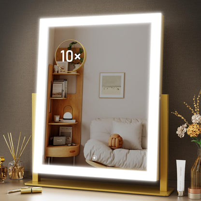 Lighted Makeup Mirror, 17.2"x13.6" Hollywood Vanity Mirror with Lights, Three Color Modes, Smart Touch Control, 360°Rotation,with 5X Magnifying Glass