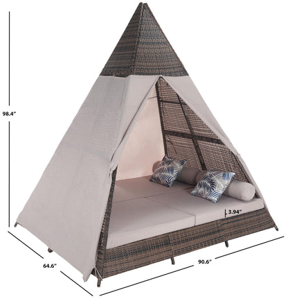 SAFAVIEH Outdoor Patio Furniture Collection – Bongo Grey & Light Grey Wicker Outdoor Daybed with Canopy, Modern Pyramid Design (PAT7736B)