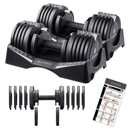 BYZOOM FITNESS Pure Series Adjustable Dumbbell – 27.5LB Pair Set of 2 – 10-in-1 Adjustable Weights for Home Gym, Garage Gym, Small Apartments, for Strength Training & Fitness Workouts, Black