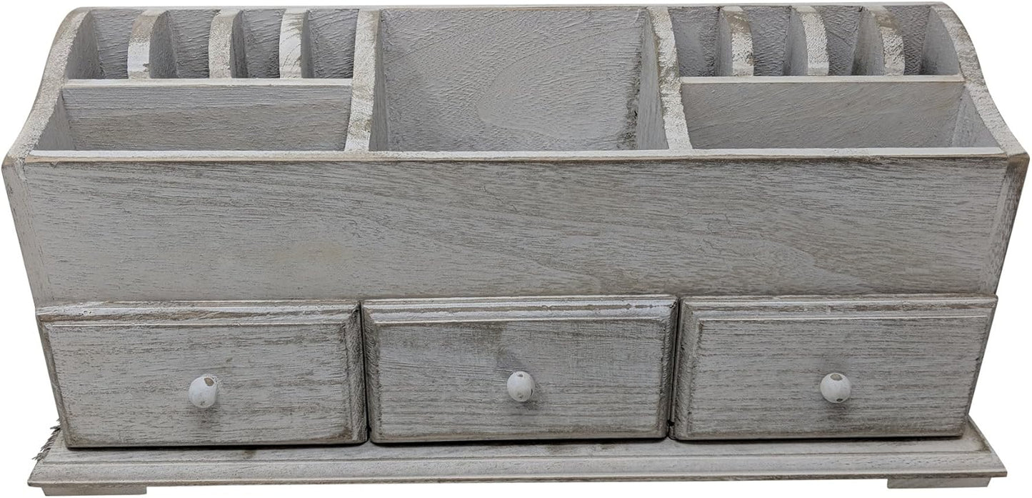 Gianna's Home Rustic Farmhouse Desk with 3 Drawer Wooden Vanity Makeup Beauty Jewelry Storage Organizer, Rustic White
