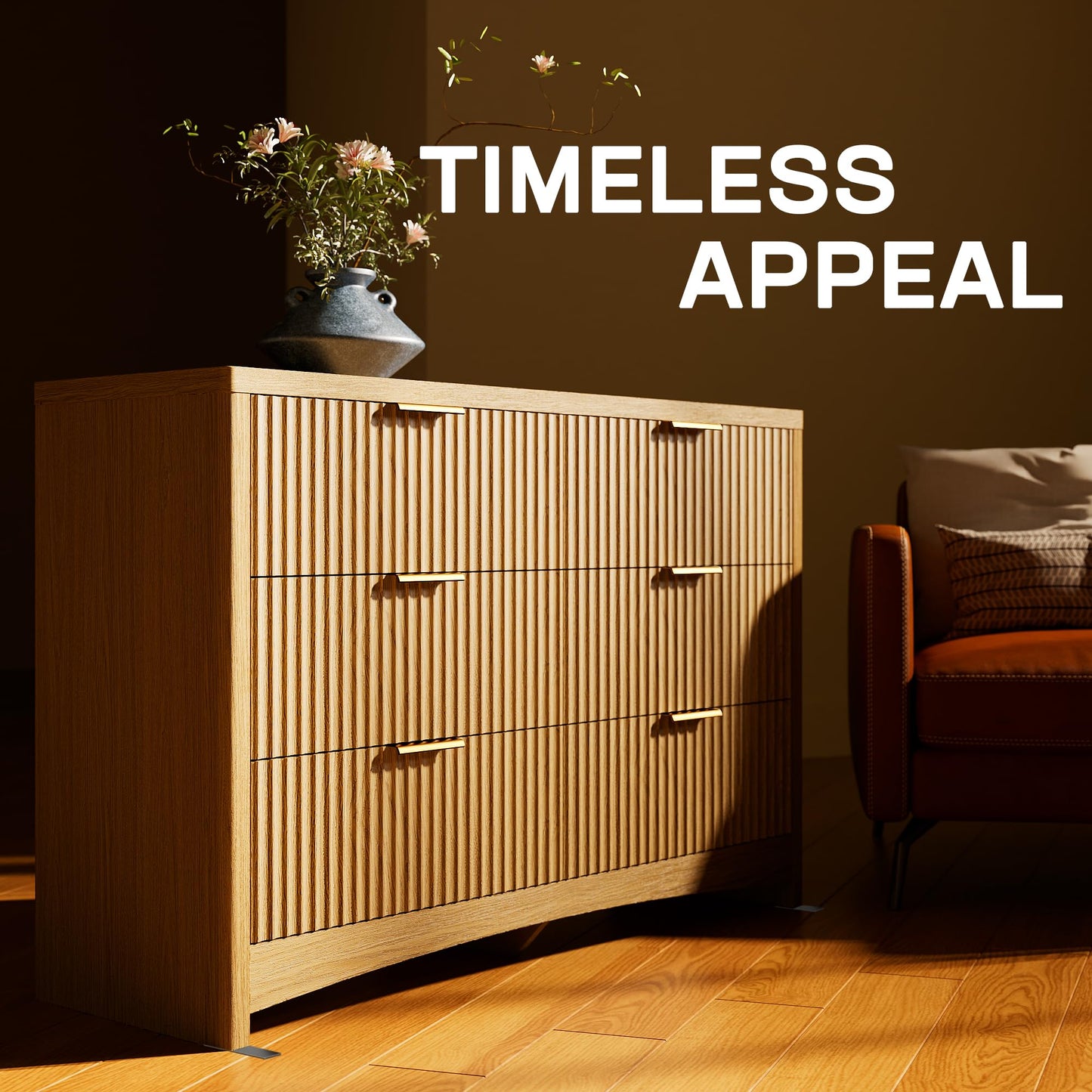 Marsail 6 Drawer Wooden Dresser with Smooth-Glide Drawers, Modern Storage Solution for Bedrooms, Living Rooms, and Hallways, Featuring Large Capacity and an Elegant Natural Wood Finish, Natural Oak