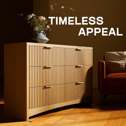 Marsail 6 Drawer Wooden Dresser with Smooth-Glide Drawers, Modern Storage Solution for Bedrooms, Living Rooms, and Hallways, Featuring Large Capacity and an Elegant Natural Wood Finish, Natural Oak