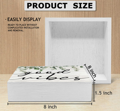SRADMO Botanical Eucalyptus Leaves Wood Box Sign Desk Decor 8x8 inches, Rustic Eucalyptus Leaves Wooden Block Box Sign Decoration For Home Shelf Table Office Decor Decorative Signs & Plaques