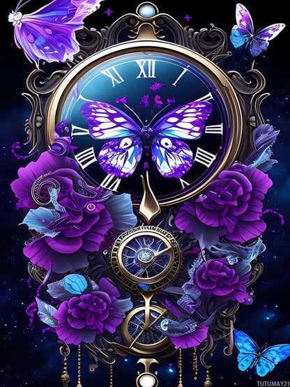 TUTUMAY21 5D Purple Fantasy Clock Diamond Art Painting Kits, Nature Diamond Painting Full Diamond Art Kits for Adults Embroidery Cross Stitch Arts Craft Supply Canvas Wall Decor 12x16 inch
