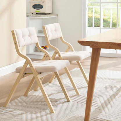 choairy Folding Dining Chairs Set of 4,Padded Foldable Dining Chairs with Cushion,Portable Wooden Folding Chairs for Dining Rooms Kitchen Wedding and Party Indoor Beige
