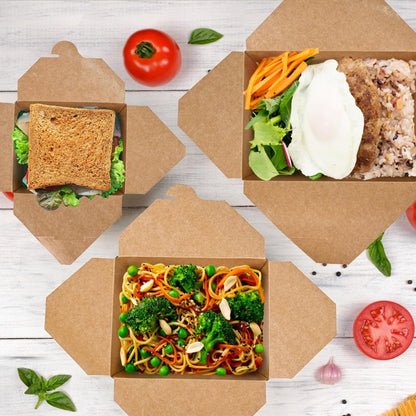 EcoDispose 45 oz Kraft Paper Pack of 80 Fold To Go Containers, Microwaveable Leak and Grease Proof Take Out Boxes for Lunch,Leftover and Restaurant