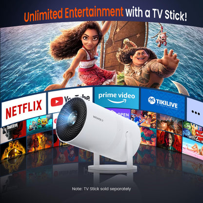 WISHOLY Mini Projector with WiFi and Bluetooth, Portable Movie Projector with 180° Rotatable, 1080P HD Supported, Auto Vertical Keystone, Compatible with Smartphone, TV Stick, Laptop, HDMI, USB