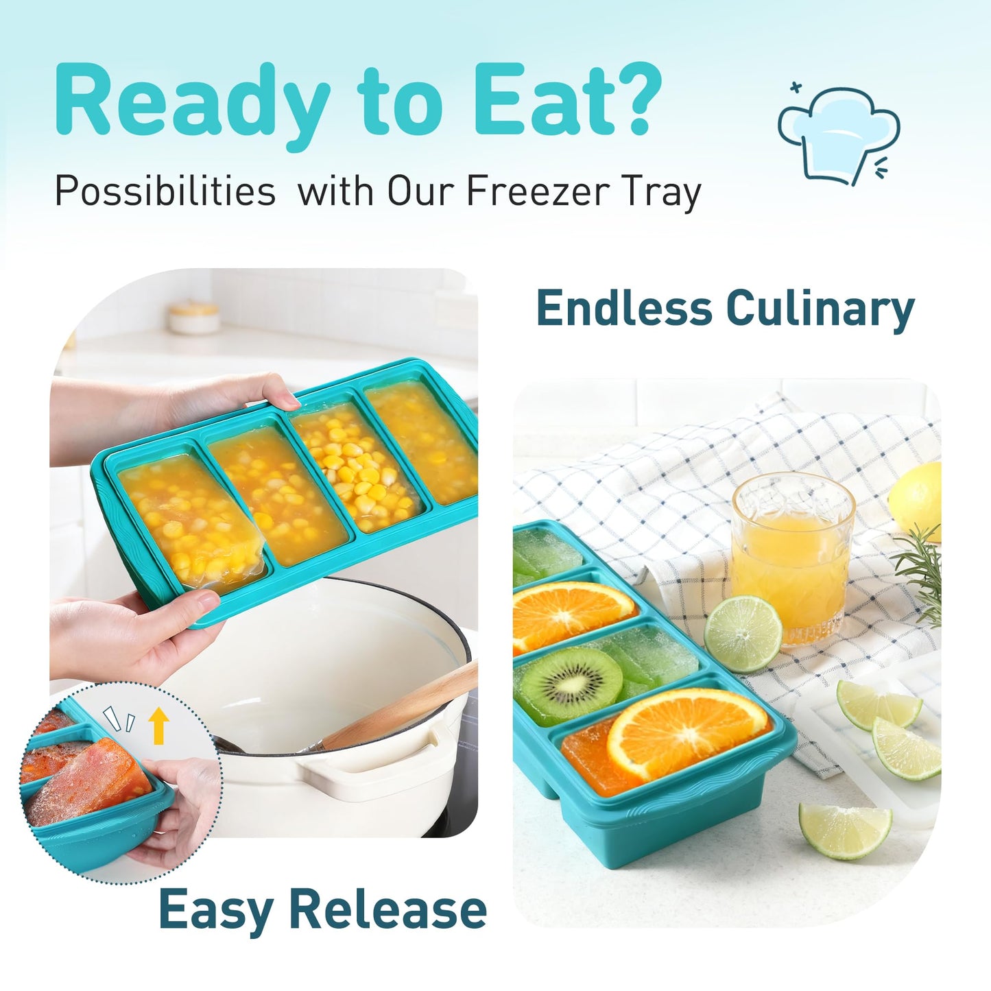 Silicone Freezer Tray With Lid Soup Freezer Container Molds with Steel Reinforced Rim Ice Cube Freezer Molds for Soup, Sauce, Leftovers, Homemade Meal Prep Containers Portion Control Food Storage