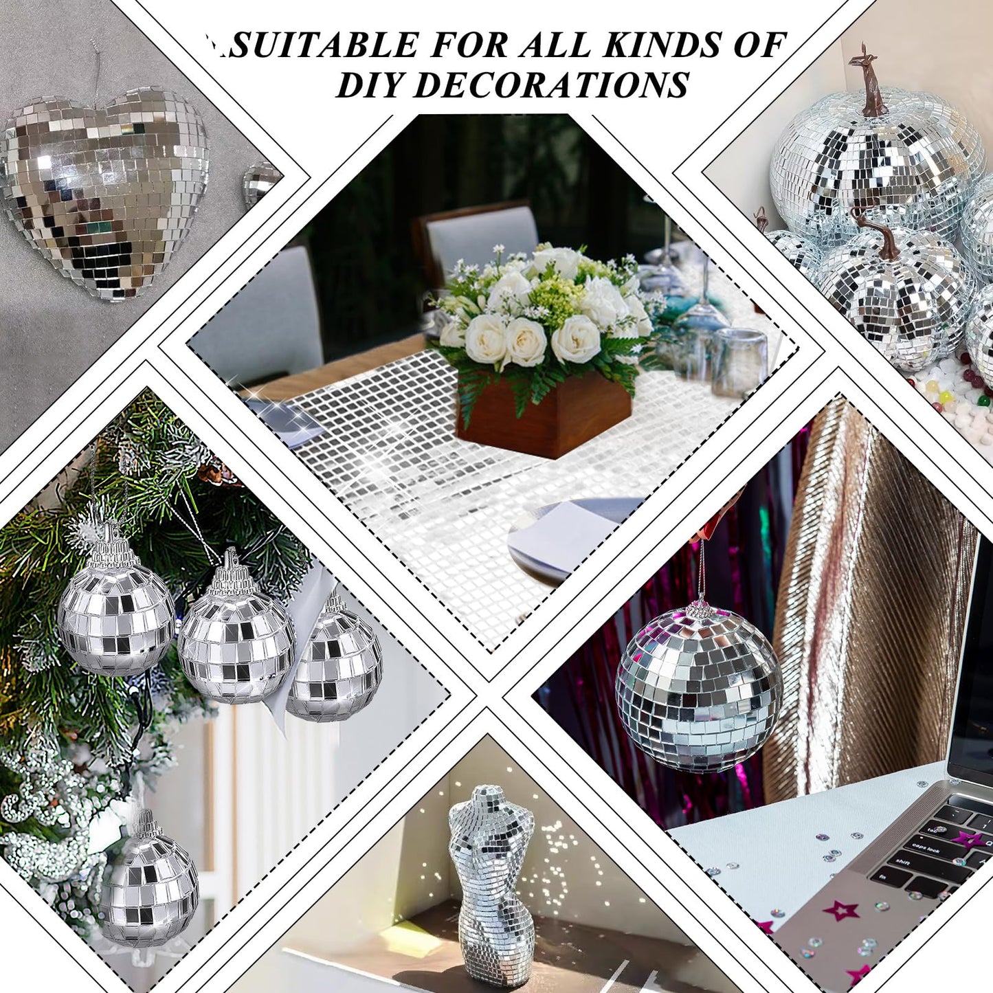 4500 Pcs 10x10 mm Self Adhesive Disco Mirror Tiles, Square Disco Mosaic Tiles, 4D Ball Disco Glass Stickers for Party Decoration, DIY Crafts & Art Collage