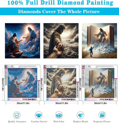 Zythron 3PCS Diamond Art Kits for Adults Jesus Diamond Painting Religion Diamonds Art DIY 5D Full Drill Gem Art Jesus Christ Painting Kit for Home Wall Decor Gifts 12x12 in
