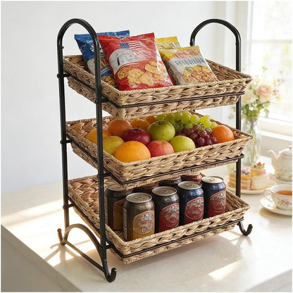 Lihou PapaQ Stackable Candy Display Rack with Rattan |Stackable Candy Organizer|Multi-Function Snack Rack&Shelf for Chips |Perfect Display Solution for Stores (Brown, Large)