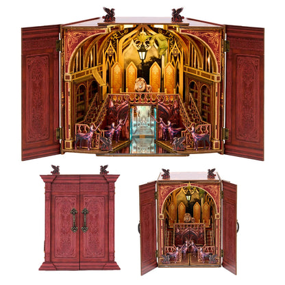 TOYQI Book Nook Kit, DIY Miniature House Kit for Adults, 3D Wooden Puzzle Booknook Bookshelf Insert, Fold-Out Dollhouse Fantasy World Diorama with 3 Display Mode