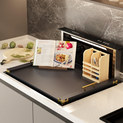 Noodle Board Stove Cover for Gas Stovetop, Bamboo Stove Top Covers for Electric Stove and Gas Burners with Handles Kitchen Sink Cover for Counter Space Decorative Serving Tray Black (29.53"x22.05")