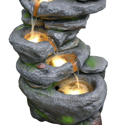 38" Outdoor Garden Water Fountain with Lights 5 Tiers Cascading Large Waterfall Floor Standing Fountain for Patio, Backyard, Deck, Porch and Home Art Decor
