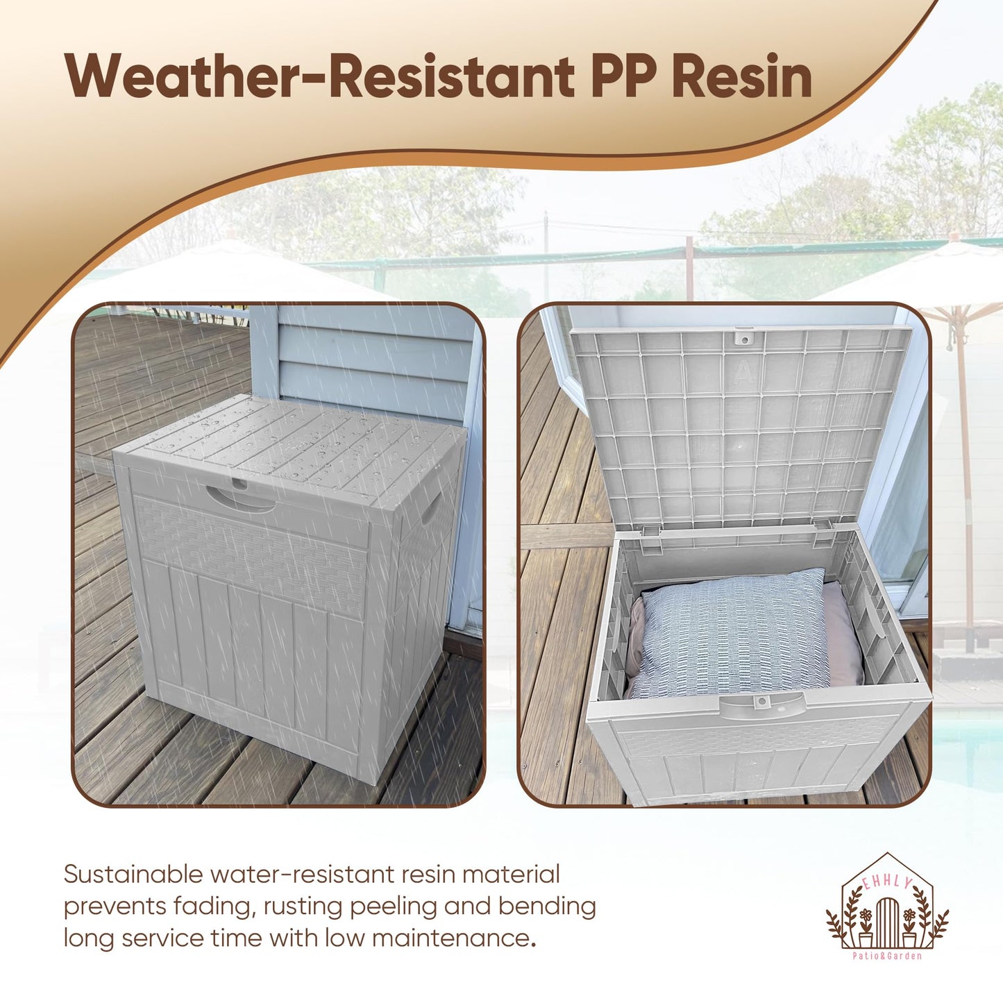 EHHLY 33 Gallon Deck Box, Small Outdoor Storage Box Waterproof, Lockable Secure Package Bin Delivery Box for Outside Front Porch, Patio Cushions Storage Box, Delivery Driver Snack Box for Porch, White