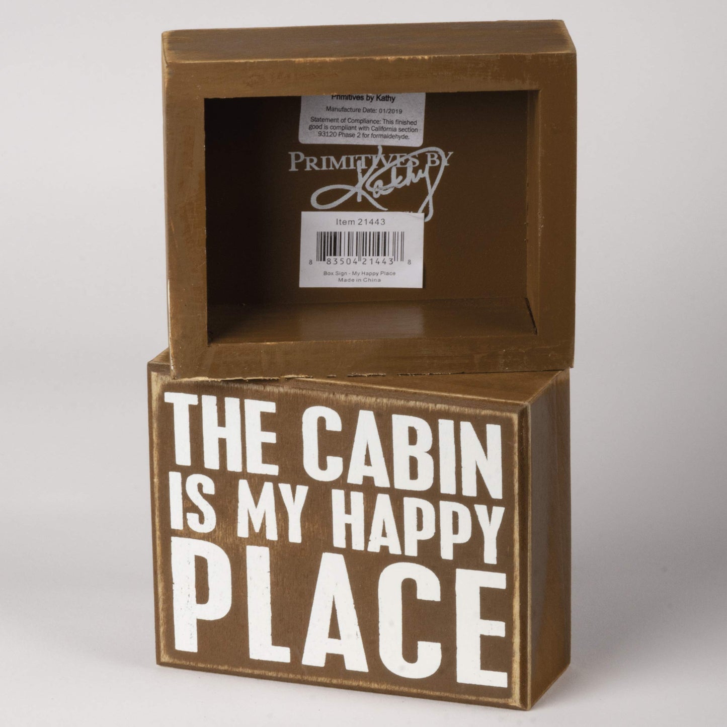 Primitives by Kathy 21443 Rustic Brown Box Sign, 5" x 4", My Happy Place