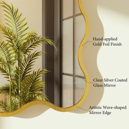 Kelly Miller 32x48 Inch Gold Scalloped Mirror, Large Rectangular Wavy Edge Bathroom Vanity Wall Mirror Decorative for Bedroom Living Room Entryway Fireplace Mantle