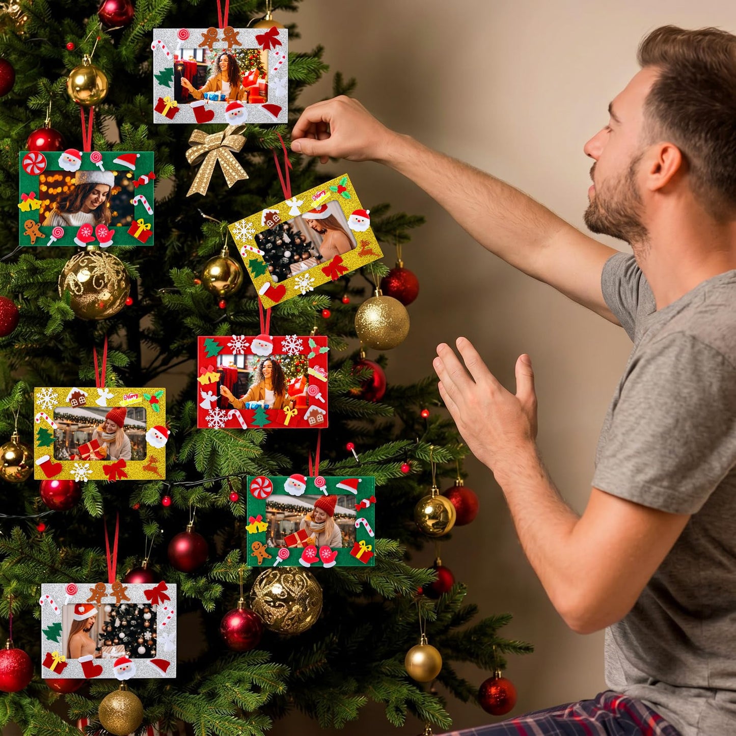 232 Pcs Christmas DIY Picture Frames Craft Kit for Kids 32 Set Felt Photo Frames with Snowflake Christmas Crafts to Decorate with 200 Foam Stickers for Party Favor Home Classroom (Snowflake)
