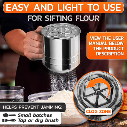 5 Cup Flour Sifter for Baking – Large Capacity Flour Sifter Stainless Steel with Double Mesh, Easy One-Hand Use & Dishwasher Safe – Baking Tools for Sifting Powdered Sugar, Cocoa & Cookies Decoration