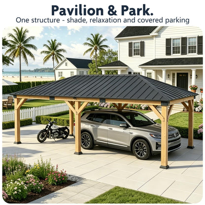 GOHONEI 12x20 ft Wood Gazebo, Hardtop Gazebo with Galvanized Steel Double Roof, Heavy Duty Pavilion for Patio Lawn and Garden