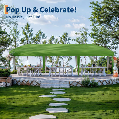 Garvee 10x30FT Pop Up Canopy with Sidewalls, Outdoor Canopy Tent with SandBag & Carry Bag for Commercial Events, Camping, Backyard Parties, Green