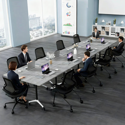Folding Conference Table, Conference Room Tables with Wheels Foldable Large Rectangle Meeting Seminar Table for 6-12 People, Flip Top Mobile Training Table for Office Classr (4, Gray, 55.1in)