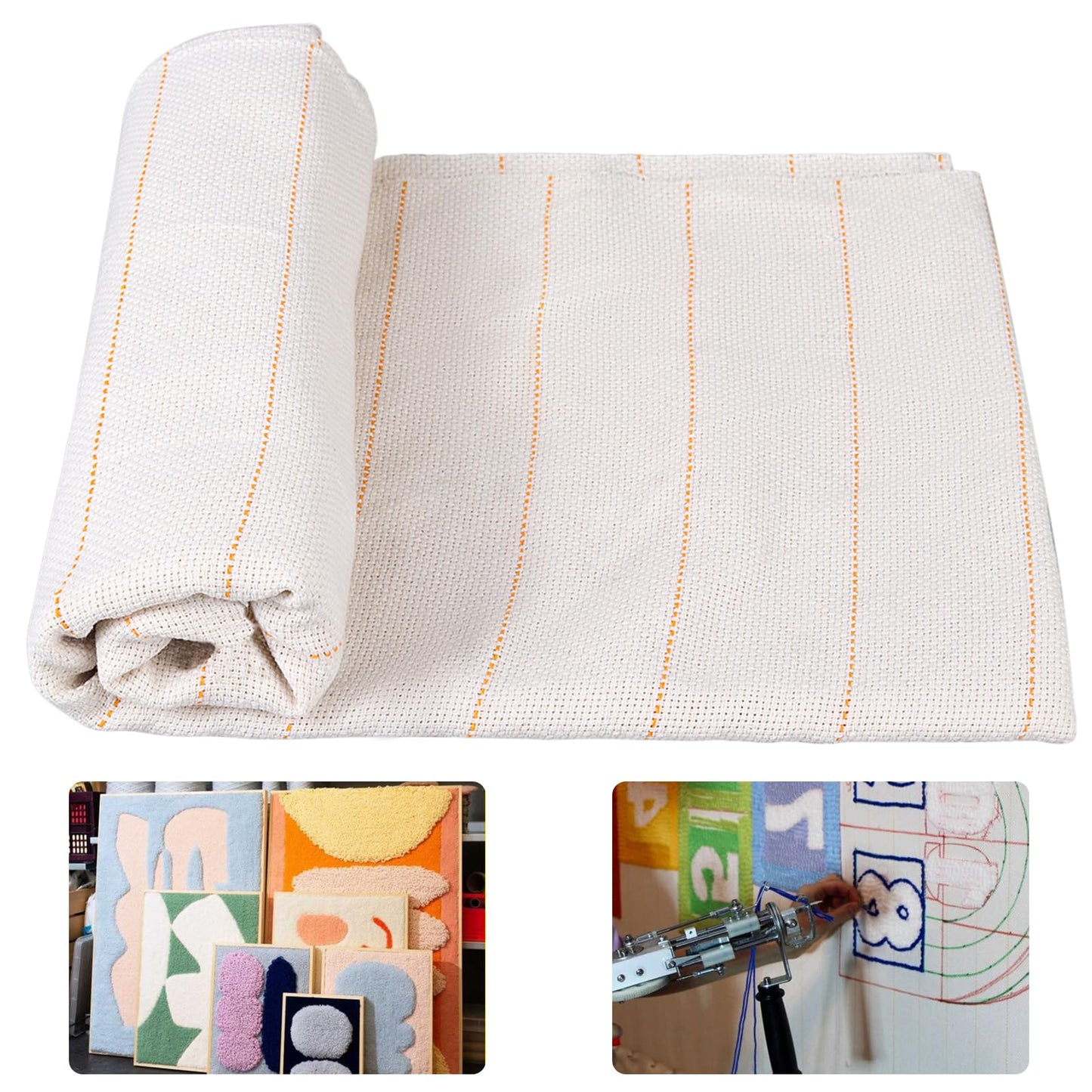 80" x 40" Overlocking Monks Cloth for Punch Needle Rug Tufting Fabric with Marked Lines, Punch Needle Fabric for Gun Rug Tufting and Embroidery,White Punch Needle & Tufting Cloth