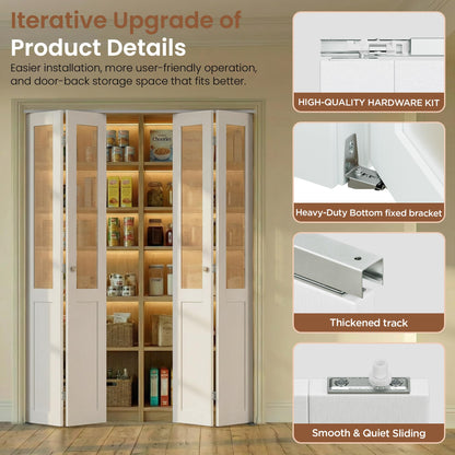 SMARTSTANDARD Rattan Bifold Closet Door for 72"x80" Opening Interior Slab, Preassembled Panel, MDF& Webbing Surface, Easy to Install with Hardware Kit for Wardrobe Closet Pantry Bedroom White