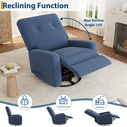 IDEALHOUSE Recliner Chair, 360° Swivel Rocking Glider Chair for Adults with Adjustable Backrest & Footrest, Cozy Corduroy Upholstered Armchair for Living Rooms, Bedrooms, Blue