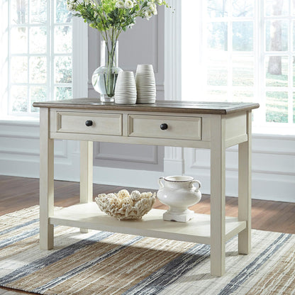Signature Design by Ashley Bolanburg Sofa Table, Two‑Tone Wood Console With Drawers, Antique Finish With Metal Hardware, Ideal for Entryway or Living Room Display, Antique White