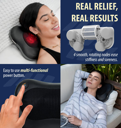 Zyllion Shiatsu Back and Neck Massager with Heat (FSA HSA Eligible) Cordless Rechargeable 3D Electric Kneading Deep Tissue Massage Pillow for Muscle Pain Relief on Shoulder, Leg, Foot ZMA-13RB