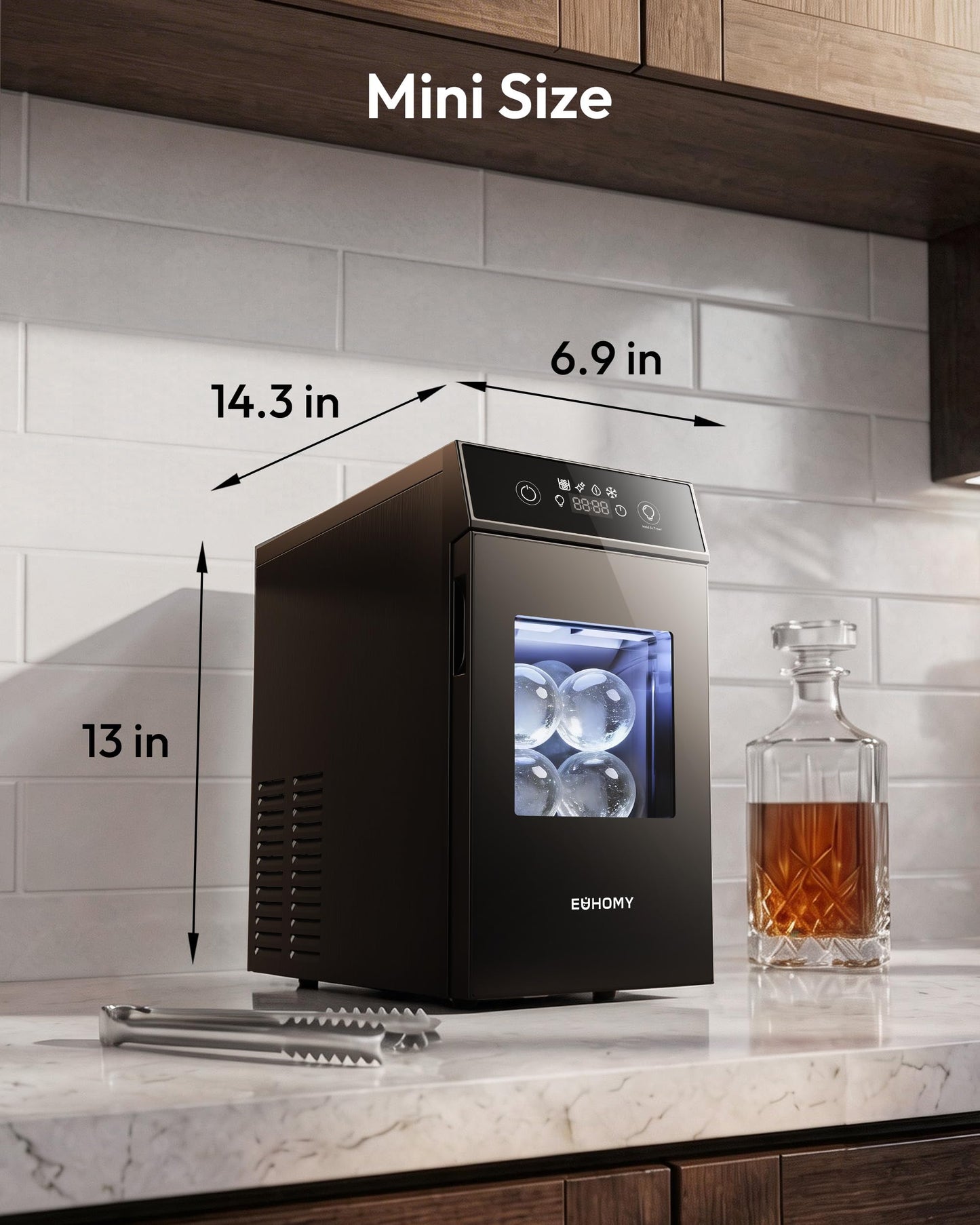 EUHOMY 2.4" Ice Ball Maker Countertop, 2Pcs Ready in 60Mins, 48Pcs/Day, 8H Timer, Self-Cleaning Sphere Ice Maker Machine with Crystal Clear Ice, Round Ice Cube Maker for Whiskey & Bourbon
